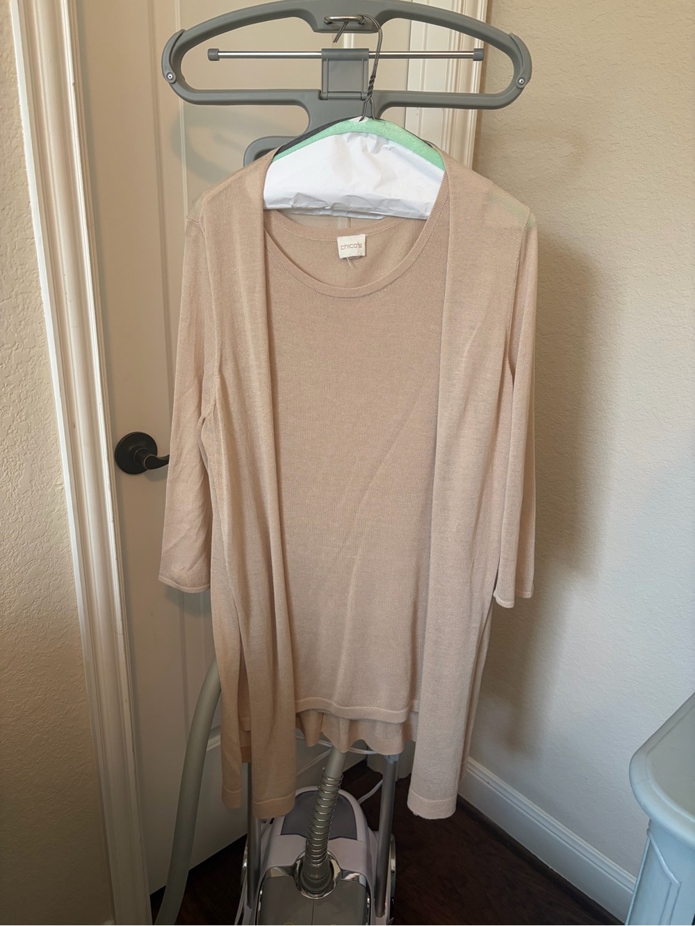 Chico's Women's Beige Lightweight Open-Front Cardigan & Tank